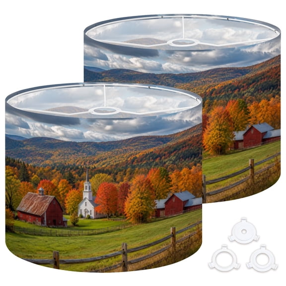 Drum Lamp Shades Set of 2 Autumn farmhouse mountain fall Peacham Vermont nature Agriculture 13"x13"x10" Large Lampshades for Table Lamps Floor Lamps Replacement Linen Lamp Shade Easy Assembly