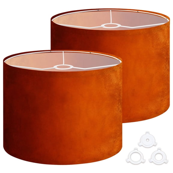 Drum Lamp Shades Set of 2 Burnt Orange solid autumn fall Plain brown abstract vintage space 13"x13"x10" Large Lampshades for Table Lamps Floor Lamps Replacement Linen Lamp Shade Easy Assembly