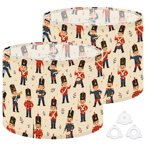 Drum Lamp Shades Set of 2 Christmas Nutcracker musical instrument star Drum Vintage Soldier 13"x13"x10" Large Lampshades for Table Lamps Floor Lamps Replacement Linen Lamp Shade Easy Assembly