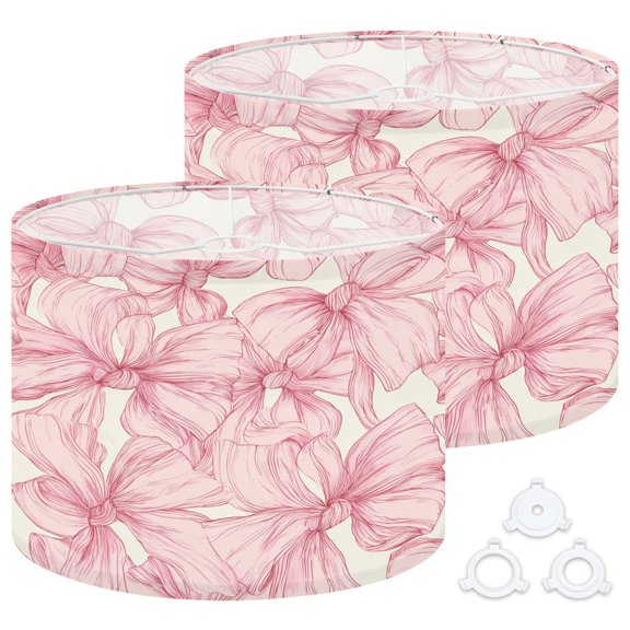 Drum Lamp Shades Set of 2 Elegant Pink Bows Sketch cream Seamless Sketch 13"x13"x10" Large Lampshades for Table Lamps Floor Lamps Replacement Linen Lamp Shade Easy Assembly