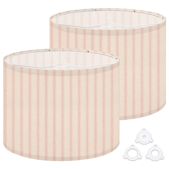 Drum Lamp Shades Set of 2 Light Pink Striped pink striped fabric 13"x13"x10" Large Lampshades for Table Lamps Floor Lamps Replacement Linen Lamp Shade Easy Assembly