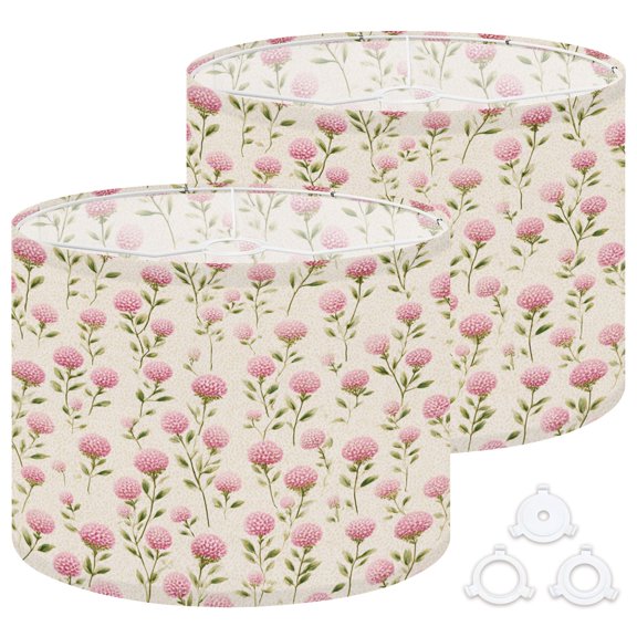 Drum Lamp Shades Set of 2 Pink Clover Flowers Green Leaves Beige Seamless 13"x13"x10" Large Lampshades for Table Lamps Floor Lamps Replacement Linen Lamp Shade Easy Assembly
