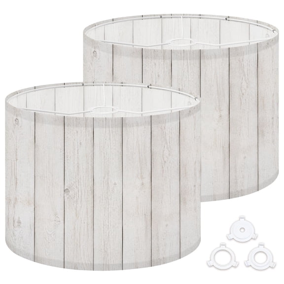 Drum Lamp Shades Set of 2 White Wooden Plank Subtle Grain 13"x13"x10" Large Lampshades for Table Lamps Floor Lamps Replacement Linen Lamp Shade Easy Assembly