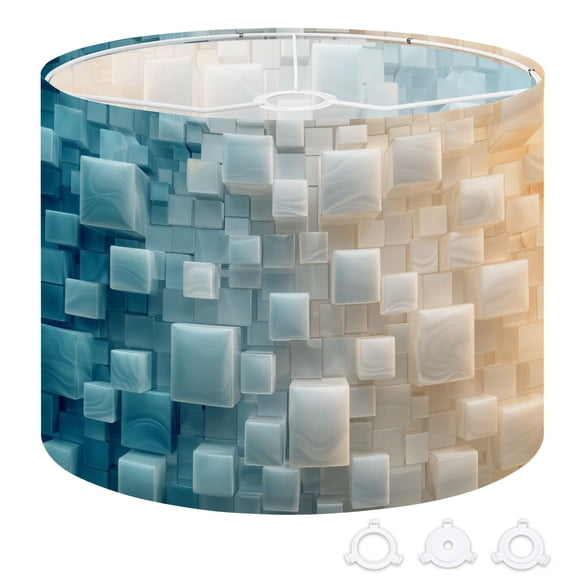Drum Lampshades 13"x13"x10" Abstract 3D Floating Cubes Gradient Teal Blue Warm Beige Tones Light Shade for Table Lamps Floor Lamp Shades Replacement Assembly Required