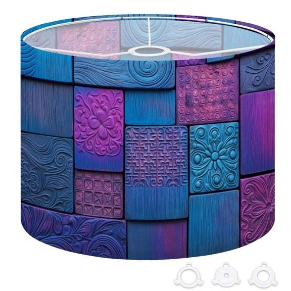 Drum Lampshades 13"x13"x10" Abstract 3D Patterned Tiles Blue Purple Geometric Light Shade for Table Lamps Floor Lamp Shades Replacement Assembly Required