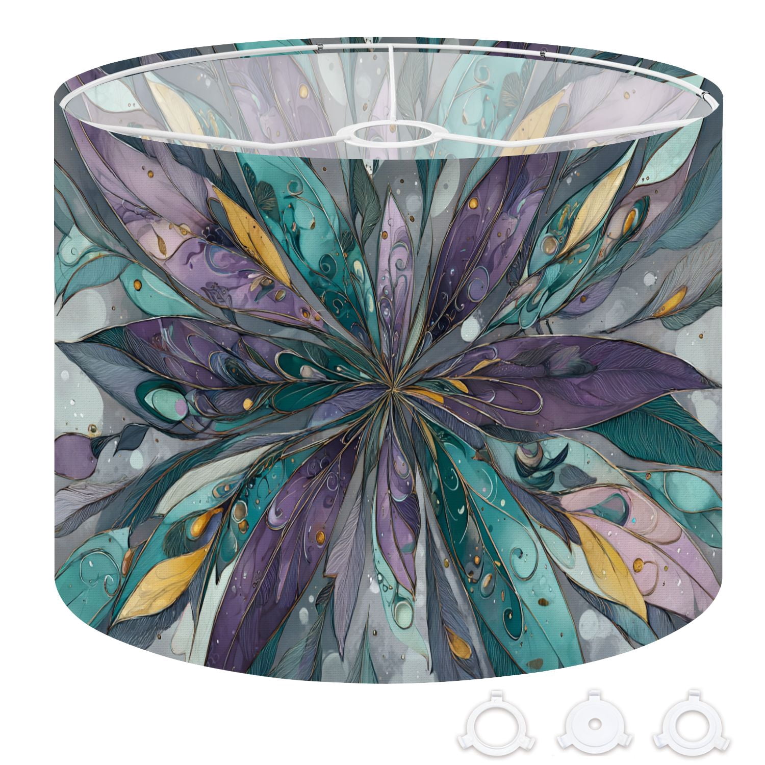 Drum Lampshades 13"x13"x10" Beautiful fractal flower butterfly stained glass window style Light Shade for Table Lamps Floor Lamp Shades Replacement Assembly Required