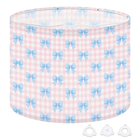 Drum Lampshades 13"x13"x10" Blue Bow Pink Gingham Light Shade for Table Lamps Floor Lamp Shades Replacement Assembly Required