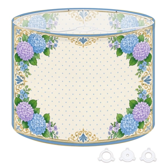 Drum Lampshades 13"x13"x10" Blue Hydrangea Floral Green Leaves Dotted Light Shade for Table Lamps Floor Lamp Shades Replacement Assembly Required