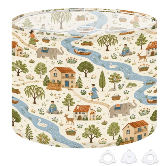 Drum Lampshades 13"x13"x10" Children World Map Travel around world play mat land farm Light Shade for Table Lamps Floor Lamp Shades Replacement Assembly Required