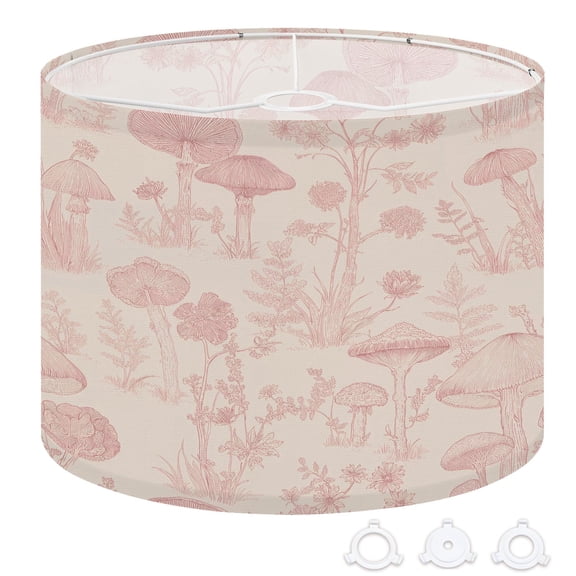 Drum Lampshades 13"x13"x10" Detailed Botanical Mushroom Soft Pink Hues Light Shade for Table Lamps Floor Lamp Shades Replacement Assembly Required