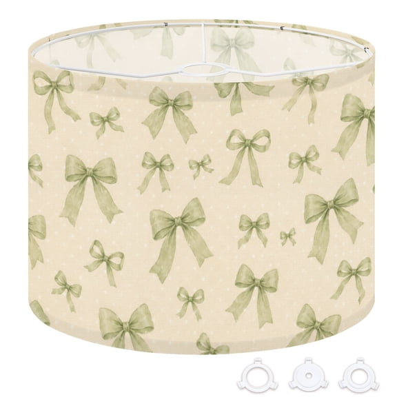Drum Lampshades 13"x13"x10" Green Ribbon Bows Beige Polka Dot Light Shade for Table Lamps Floor Lamp Shades Replacement Assembly Required