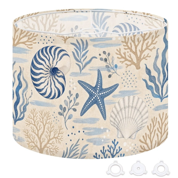 Drum Lampshades 13"x13"x10" Nautical Shells Coral Blue Beige Light Shade for Table Lamps Floor Lamp Shades Replacement Assembly Required