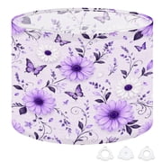 Drum Lampshades 13"x13"x10" Purple White Daisies Butterfly Light Wooden Light Shade for Table Lamps Floor Lamp Shades Replacement Assembly Required