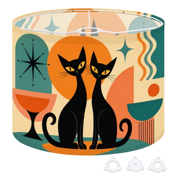 Drum Lampshades Black Cat Retro Atomic Mid Century Halloween Modern Living 13"x13"x10" Light Shade for Table Lamps Floor Lamp Shades Replacement Assembly Required
