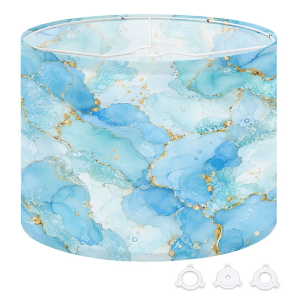 Drum Lampshades Cyan blue liquid watercolor golden stains Teal turquoise marble 13"x13"x10" Light Shade for Table Lamps Floor Lamp Shades Replacement Assembly Required