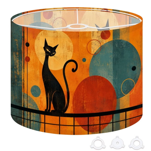 Drum Lampshades Mid Century Black Cat Teal Orange Modern Atomic Geometric 13"x13"x10" Light Shade for Table Lamps Floor Lamp Shades Replacement Assembly Required