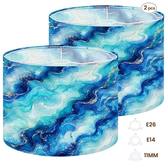 Drum Lampshades Set of 2 13"x13"x10" Abstract Ocean Waves Blue Turquoise Hues Light Shade for Table Lamps Floor Lamp Shades Replacement Assembly Required