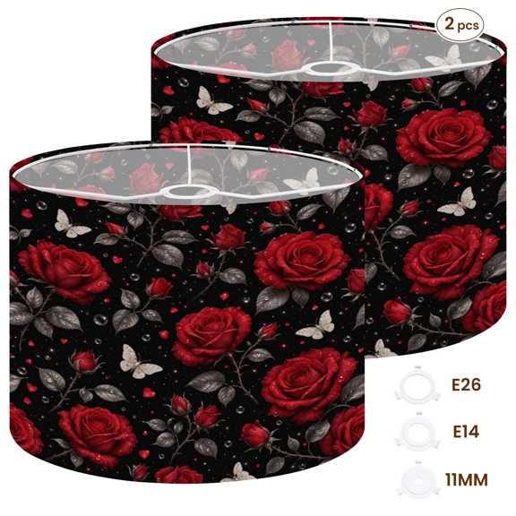 Drum Lampshades Set of 2 13"x13"x10" Red Rose Water Droplets Butterfly Dark Floating Hearts Romantic Light Shade for Table Lamps Floor Lamp Shades Replacement Assembly Required