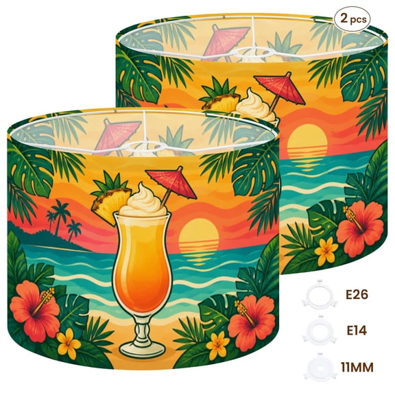 Drum Lampshades Set of 2 13"x13"x10" Tropical Cocktail Pineapple Umbrella Glass Retro Style Light Shade for Table Lamps Floor Lamp Shades Replacement Assembly Required