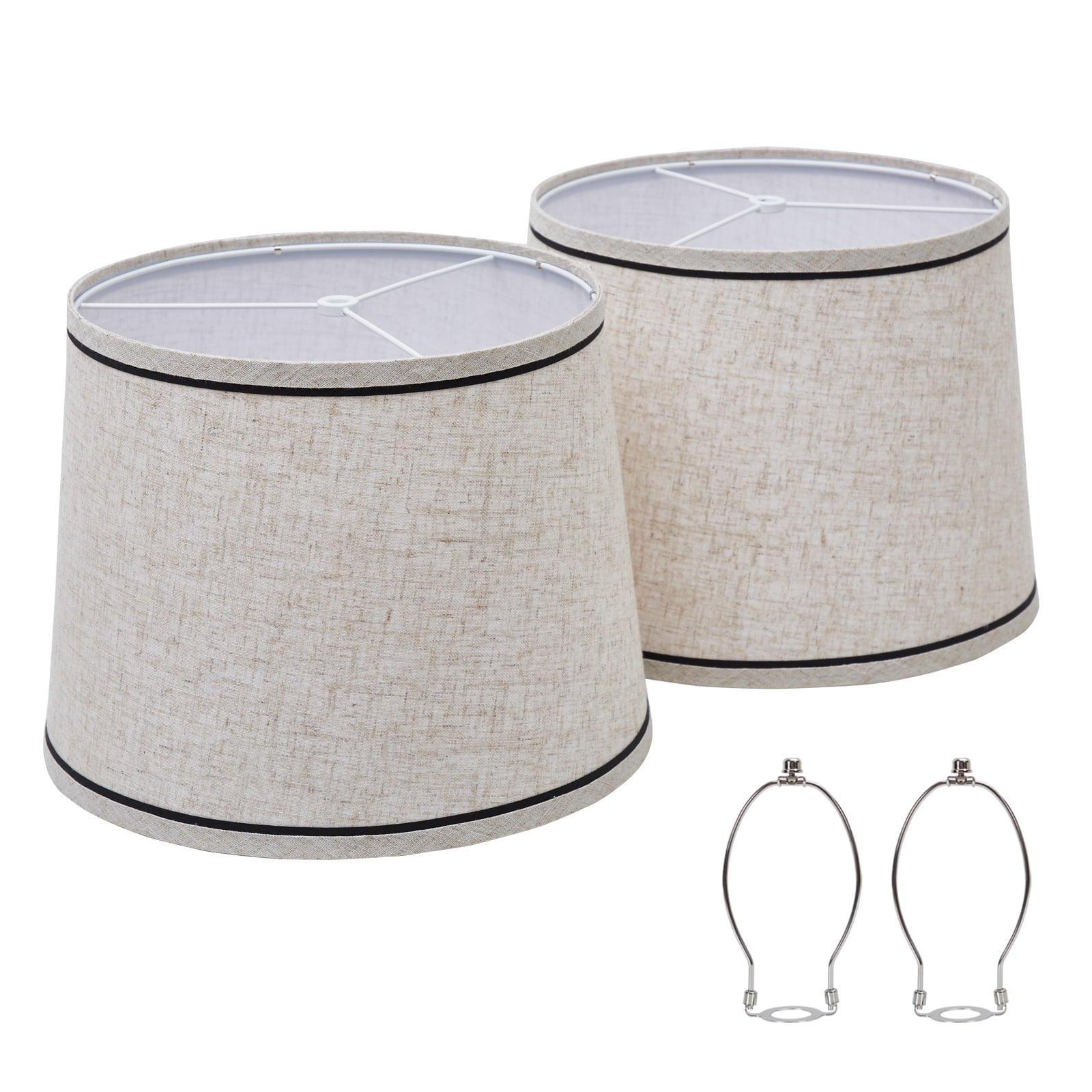 Drum Lampshades Set of 2, Fabric Lampshades for Table Lamps Floor Lamps, Medium Lampshades 13" Top x 11" Bottom x 10" High, Natural Linen Hand Crafted, Lamp Shade Harp Holder Included