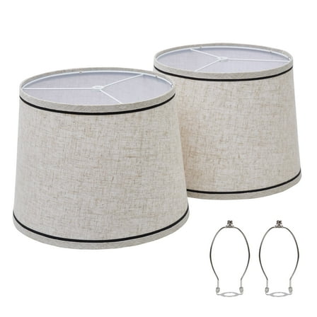Drum Lampshades Set of 2, Fabric Lampshades for Table Lamps Floor Lamps, Medium Lampshades 13" Top x 11" Bottom x 10" High, Natural Linen Hand Crafted, Lamp Shade Harp Holder Included