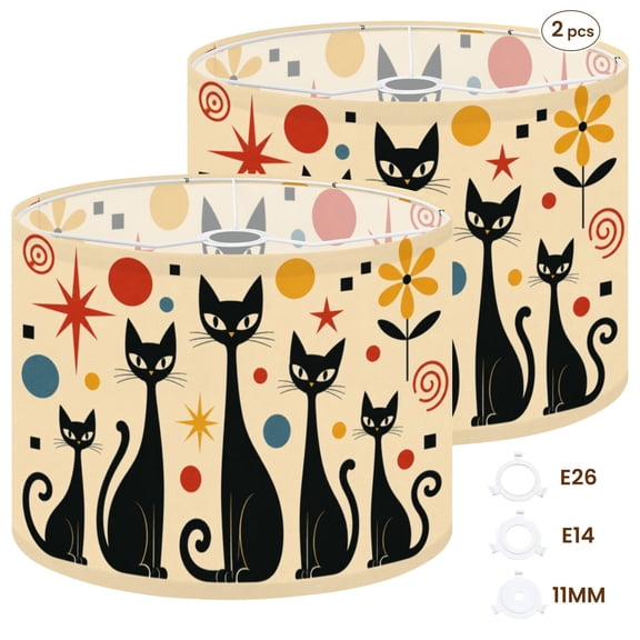 Drum Lampshades Set of 2 Mid Century Modern Atomic Cat Diamonds Black Retro Abstract 13"x13"x10" Light Shade for Table Lamps Floor Lamp Shades Replacement Assembly Required