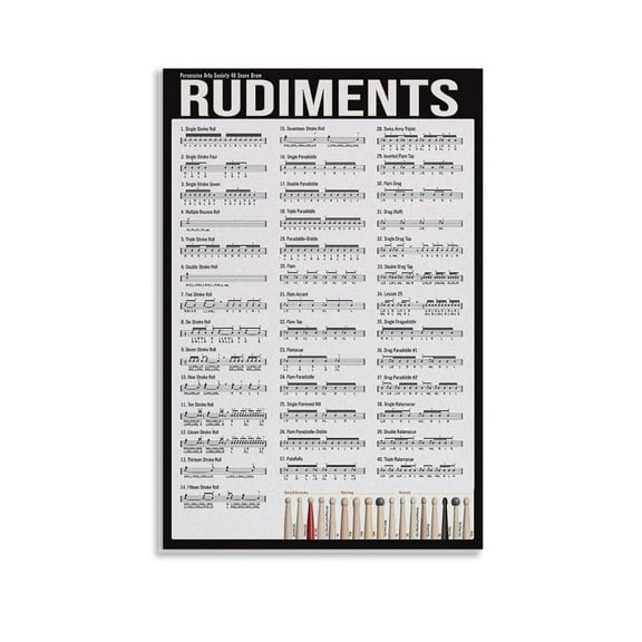 Drum Literacy Music Room Plaque Decoration Percussive Arts Society 40 Snare Drum Rudiments Posters Poster Album Art Decor Painting Wall Art Canvas Poster Bedroom Decor Poster