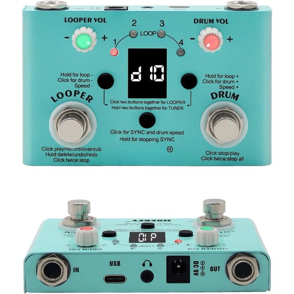 Drum Machine Looper with Tuner APP Editingl 11 Minutes Loop, 30 Preset Drums,V2