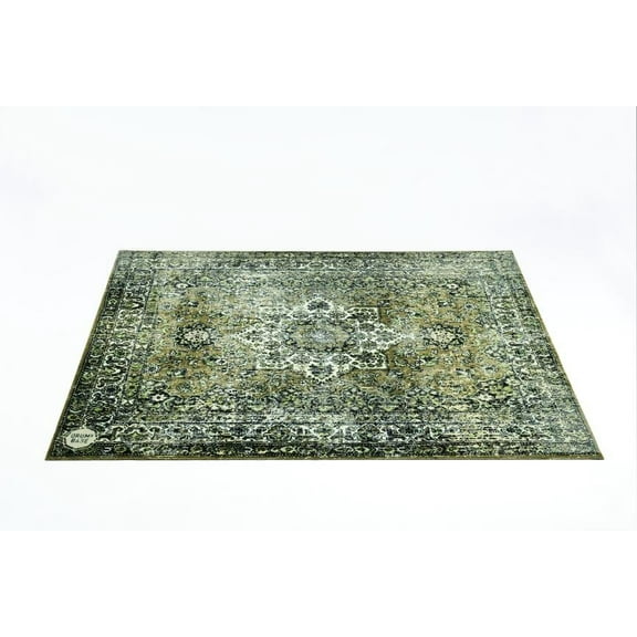 Drum N Base Vintage Persian Style Drum Rug Green, 5.34' x 4.65'
