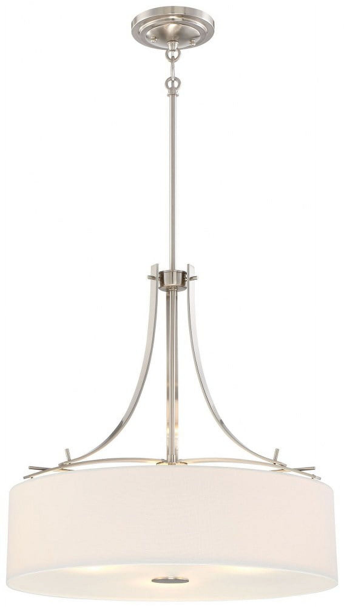 Brushed Nickel 3-Light Pendant with White Linen Drum Shade