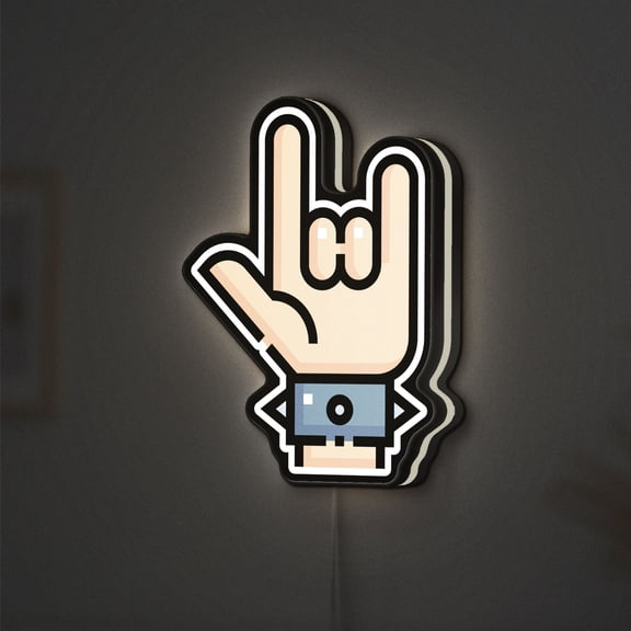 Drum & Rock Hand 3D Novelty Light Box, Music Studio Wall Art, Ideal Studio Decor and, Ideal for Drummers and Musicians (Width 8 inch, 20cm)