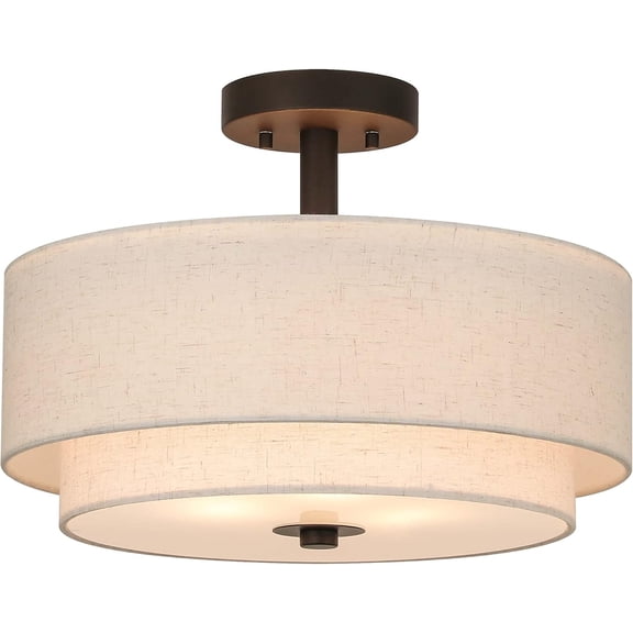 Drum Semi Flush Light, 3 Light Semi Flush Mount Ceiling Light Fixture with Fabric Shade Modern Close to Ceiling Light for  &  Room Dark  Finish XB-SF1289-DB