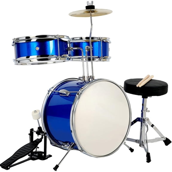 Drum Set 3- for Beginners, 13 Inch Complete Junior Drum Kit with Bass Tom Snare Drum,Adjustable Throne, Cymbal, Pedal &Drumsticks, Poplar Hardwood Educational Musical