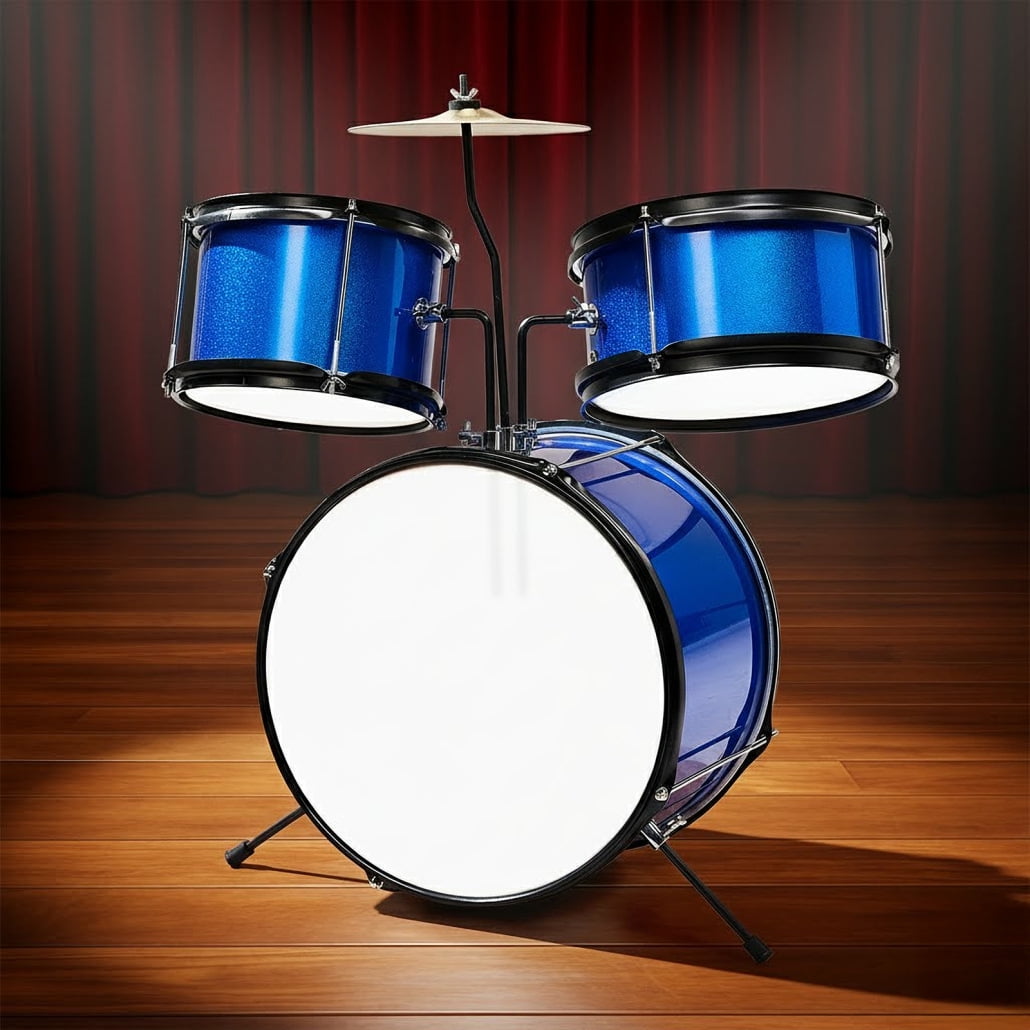 Drum Set 3-Piece for Beginners, 14 Inch Drum Musical Instruments with Adjustable Throne Stool Bass Drum Pedal and 2 Drumsticks, Drum Kit with Cymbal, Tom and Snare Drum, Blue