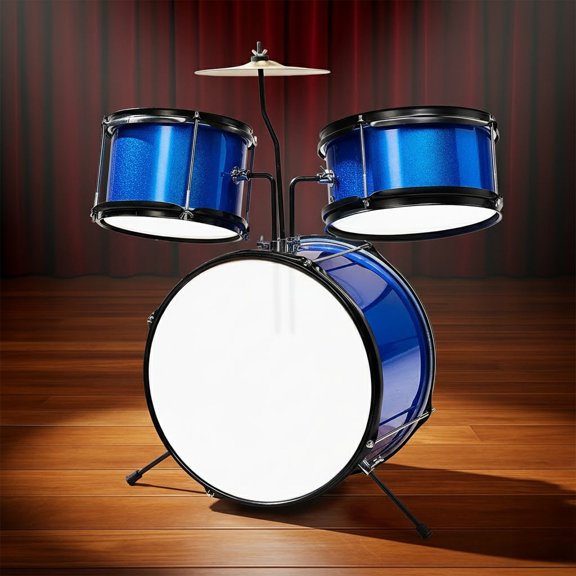 Drum Set 3-Piece for Beginners, 14 Inch Drum Musical Instruments with Adjustable Throne Stool Bass Drum Pedal and 2 Drumsticks, Drum Kit with Cymbal, Tom and Snare Drum, Blue