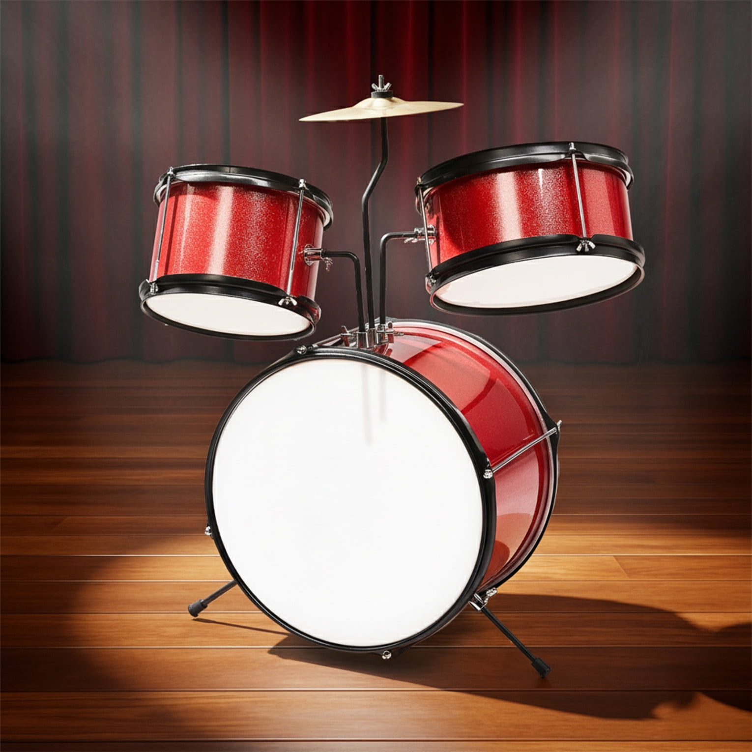Drum Set 3-Piece for Beginners, 14 Inch Drum Musical Instruments with Adjustable Throne Stool Bass Drum Pedal and 2 Drumsticks, Drum Kit with Cymbal, Tom and Snare Drum, Red