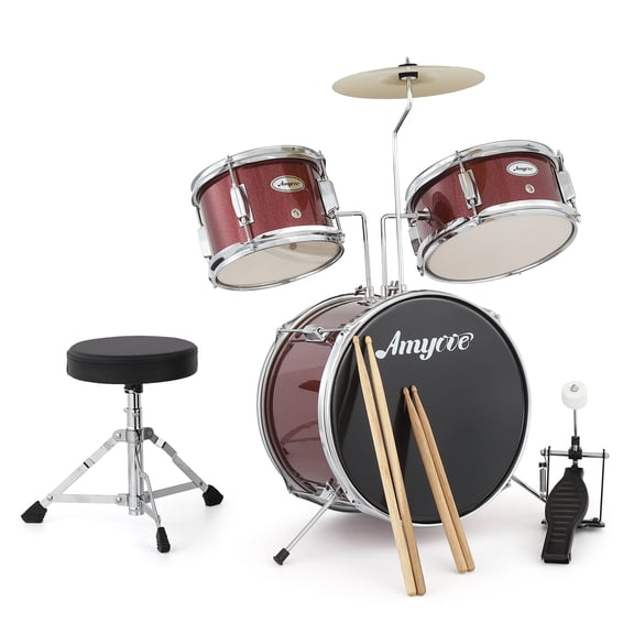 Drum Set, 3 Piece Junior Drum Set with with Cymbal, Tom, Bass Drum, Drumsticks, Bass Pedal and Drum Stool, Musical Instrument Gift Set For Beginner