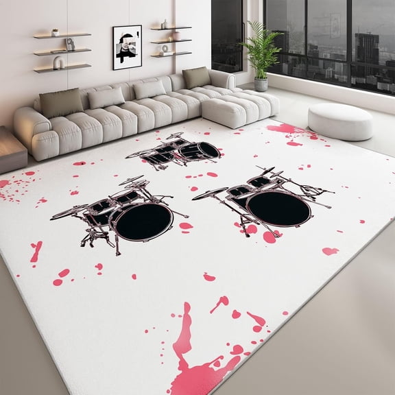 Drum Set Area Rugs, Cartoon Drum Set Music Carpet, Washable Non Slip Low Pile Soft Rug for Playroom Bedroom Classroom Decor Mat 2x3ft