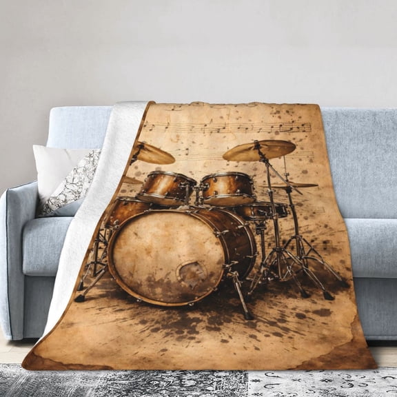 Drum Set Blanket Gift Throw Blanket Cozy Soft Home Decor Gift for Music Lovers Vintage Music Style 50x40