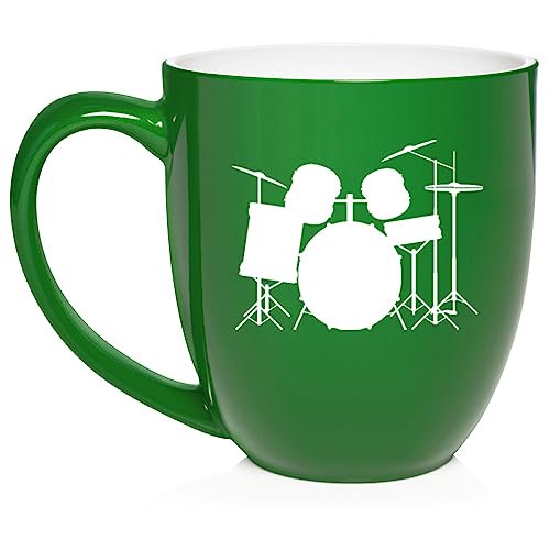 Drum Set Ceramic Coffee Mug Tea Cup Gift for Her, Him, Friend, Coworker, Wife, Husband (16oz Green)