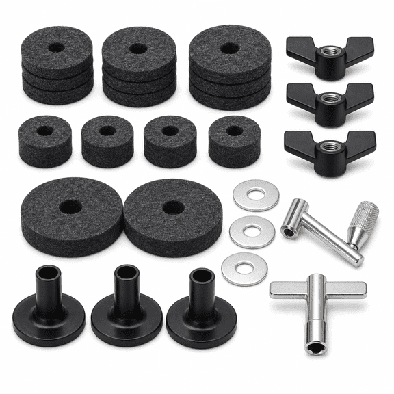 Drum Set Hardware Replacement Kit Cymbal Felts Sleeves Wing Nuts Washers, Black, 23-Piece