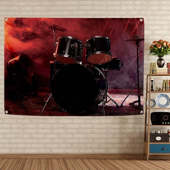 Drum Set ROCK Fun Hard Punk Metal Music Tapestry Flag Wall Art Vintage Poster Hanging Banner For Home Outdoor Room Dormitory Bedroom Decor Wall Decoration 3,38X57 inches