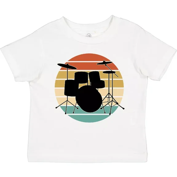 Drum Set Retro Drummer Sunset Toddler T-Shirt Drums Instrument Vintage Baby Clothing, Cute Baby Shirt, TODDLER SHORT SLEEVE TEE BELLA CANVAS 3001T