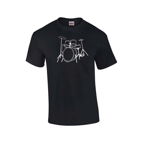Drum Set T-shirt Drummer Band Musician Drumming Percussion Retro Design Music Rock Alternative Headbanging 80's -Black-Medium