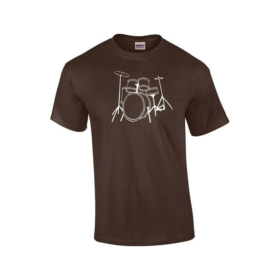 Drum Set T-shirt Drummer Band Musician Drumming Percussion Retro Design Music Rock Alternative Headbanging 80's -Brown-XL