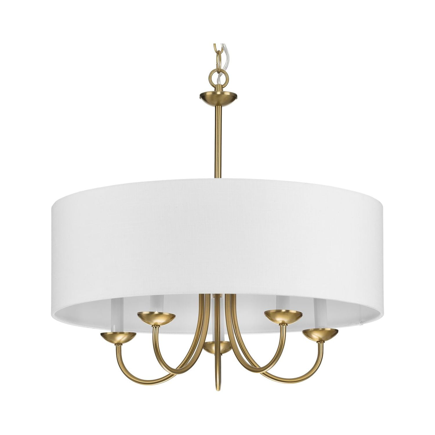 Brushed Bronze 5-Light Chandelier with White Drum Shade