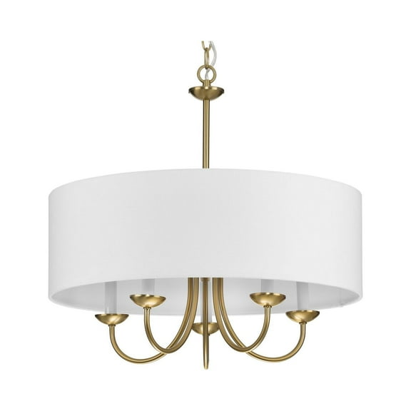 Drum ShadeCollection Five-Light Brushed Bronze White Fabric Shade New Traditional Chandelier Light