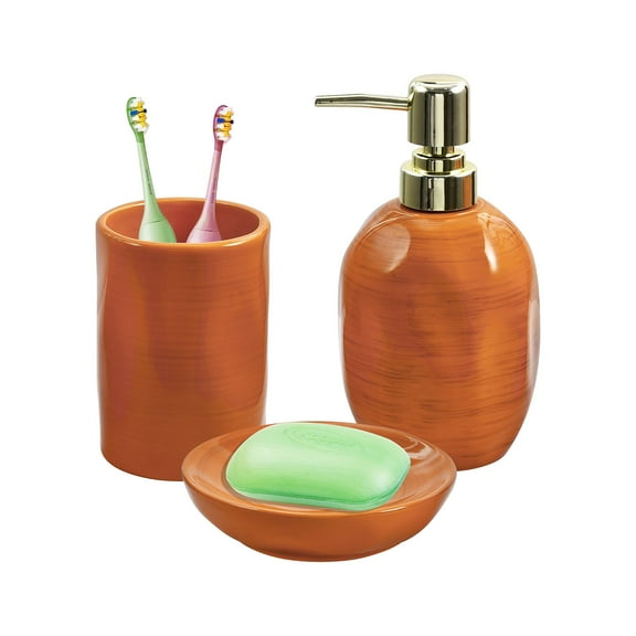 Drum Shape Ceramic Bathroom Accessory Set, 3pcs - Toothbrush Holder, Lotion Dispenser, and Soap Dish
