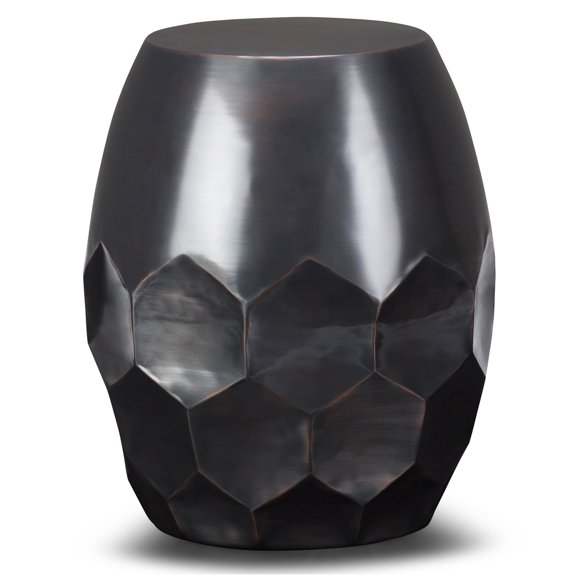 Drum Shape Metal End Table with Honeycomb Design, Antique Copper Finish Accent Table for Living Room, Bedroom, or Office