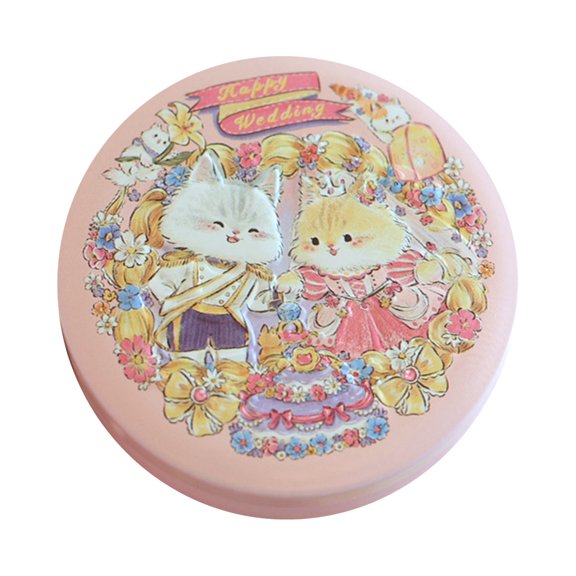 Drum - Shaped Wedding Candy Tin, Decorative Gift Tin with Cute Cartoon Cat & Flower Design, For Wedding Favors, Birthday Gifts, Party Supplies - 1PC